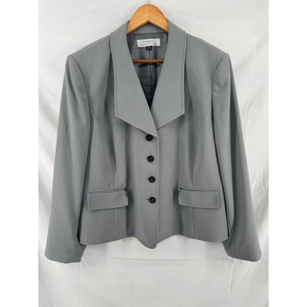 Tahari Arthur S. Levine Gray Herringbone Skirt Suit Set Blazer Skirt 18W